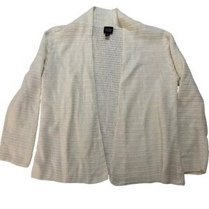Eileen Fisher Cream Crochet Tweed Knit Open Front Cardigan Sweater Small Casual